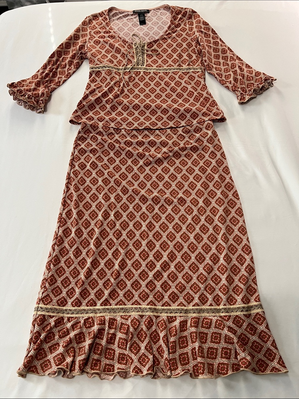 Vintage Y2K Bisou Bisou Printed Skirt Set Made in USA